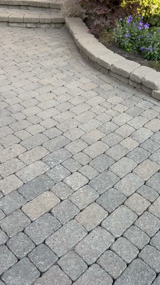 Marches et allée en pavé uni propres, joints remplis, à Aylmer, après les travaux